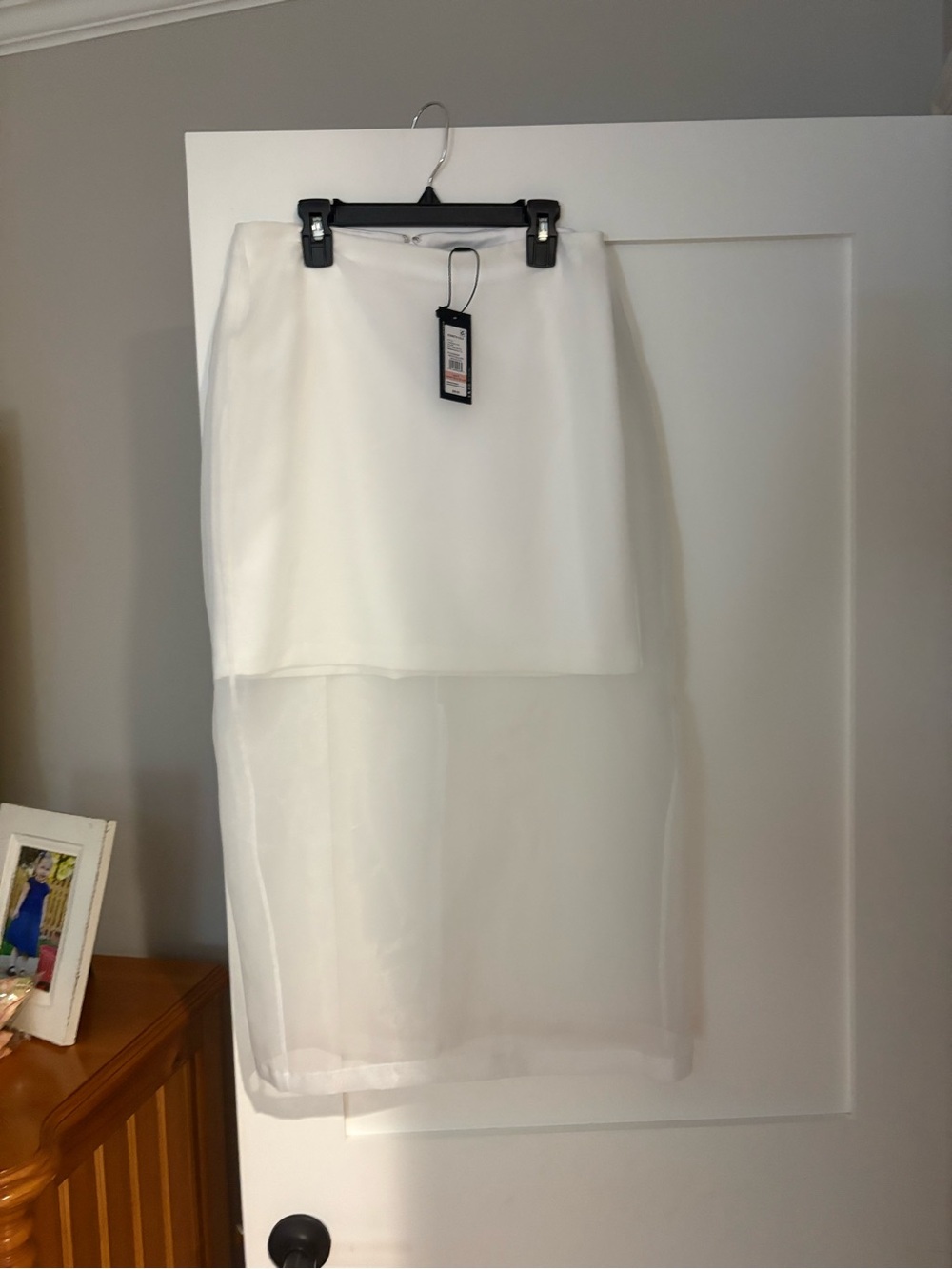 Kenneth Cole White Layered High-Low Sheer Midi Skirt